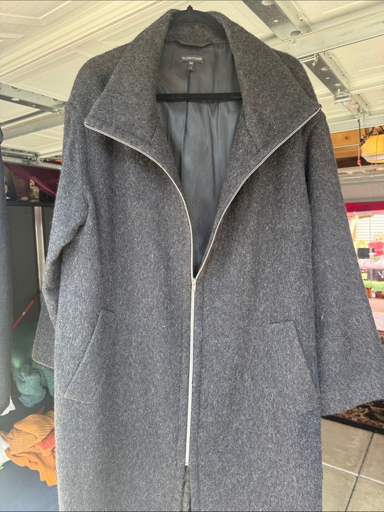 Eileen Fisher Jackets & Blazers - EILEEN FISHER Dark Charcoal Zip-Front Wool-Blend Trench Coat